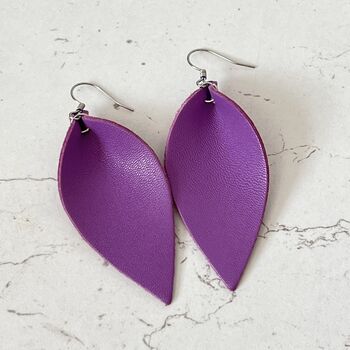 Leather Earrings Pinched Teardrops Petal Leaf, 6 of 12