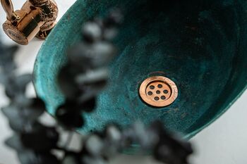 Verdigris Green Patina Solid Copper Sink – Handmade Vessel Basin For Kitchen And Bathroom, 2 of 12