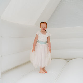 Lace And Tulle Flower Girl Dress With Colour Sash, 3 of 5