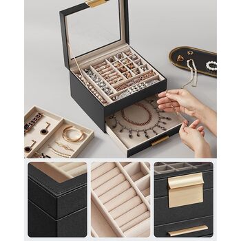 Three Layer Jewellery Organiser Box Case With Drawers, 10 of 12