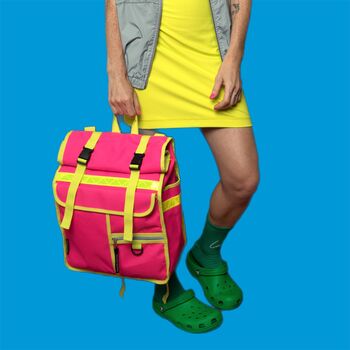 Neon Rolltop Backpack Pannier Pink Bicycle Bag, 7 of 8