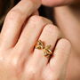 Stainless Steel Bow Adjustable Ring In Gold, thumbnail 3 of 3