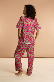 Indian Cotton Fuchsia Freesia Print Pyjama Set, 4 of 4