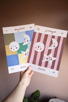 Personalised Illustrated Name Print With Moons, Stars And Stripes, 9 of 11