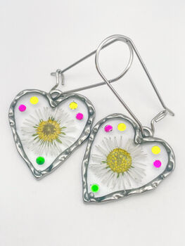 Heart Earrings With Daisies And Colourful Crystals In Gold Or Silver, 2 of 12