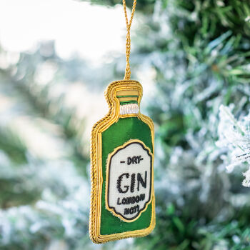 Gin Bottle Embroidered Christmas Decoration, 2 of 4