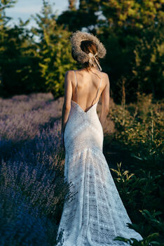 Ivory Macramé Lace Boho Wedding Dress With Open Back And Train, 2 of 12