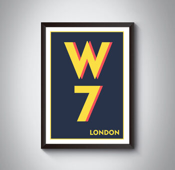 W7 Hanwell, Ealing London Postcode Typography Print, 9 of 11