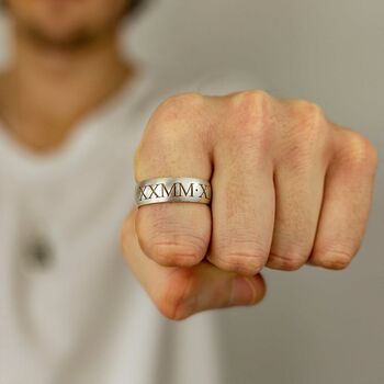 Men's Roman Numerals Personalised Silver Ring, 2 of 10