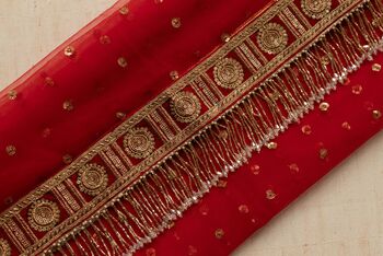 Leela Traditional Red Shade Bridal Net Dupatta, 4 of 6
