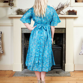 Zaria Blue Silk Print Embroidered Dress 21, 2 of 3