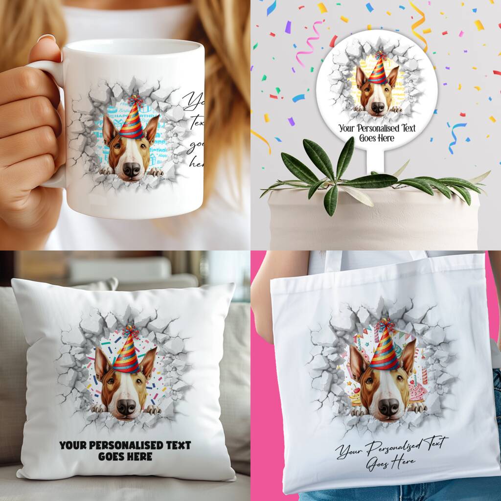 Personalised Bull Terrier Birthday Break Through Dog, 1 of 8