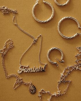 16 K Gold Plated Feminist Script Nameplate Necklace, 4 of 4