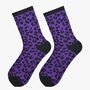 Women's Glitter Socks Purple Black Leopard Print, thumbnail 1 of 5