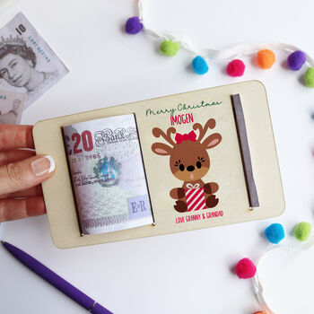 Personalised Christmas Reindeer Money Gift Holder, 2 of 8