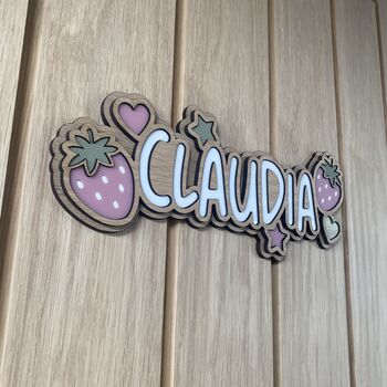 Personalised Strawberry Themed Wooden Name Sign, 3 of 3