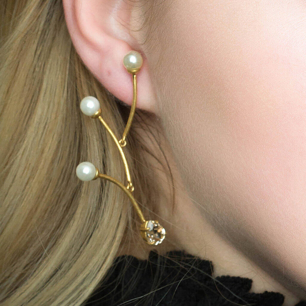 Bias Gold Plated Pearl Moving Sculpture Earrings, 1 of 6