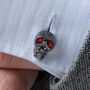 Skull Cufflinks With Red Crystal Eyes, thumbnail 1 of 5