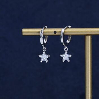 Sterling Silver Cz Star Huggie Hoop Earrings, 4 of 11