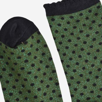 Women's Glitter Socks Khaki Black Small Polka Dots, 4 of 5