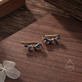 Sapphire Blue Cz Cluster Crawler Earrings, 7 of 10