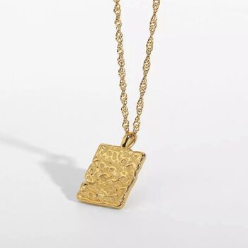 Vintage Textured Square Necklace 18 K Gold Plated, 2 of 5