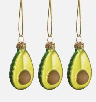 Three Avocado Glass Christmas Bauble, 2 of 3