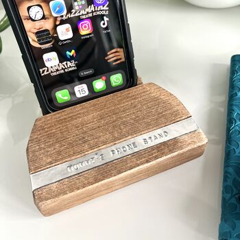 Personalised Beech Wood Phone Stand, 3 of 10