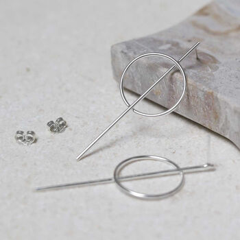 Sterling Silver Ring And Bar Stud Earrings, 7 of 9