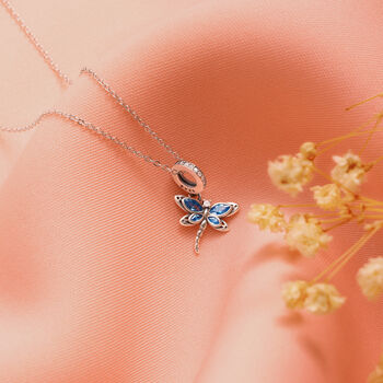 Blue Dragonfly Necklace Sterling Silver Personalised, 3 of 7