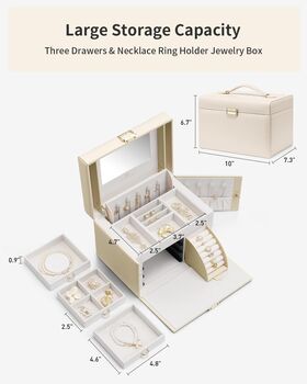 Three Layers Mirrored Jewellery Box Organizer Case, 4 of 12