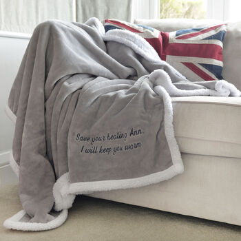 Personalised Save On Your Heating Warm Grey Blanket, 8 of 9