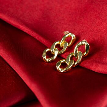 Steel Punk Cuban Link Chain Tassel Dangle Drop Stud Earrings, 5 of 7