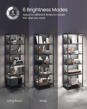 Six Tier LED Bookcase Dimmable Storage Shelf Steel, 5 of 7