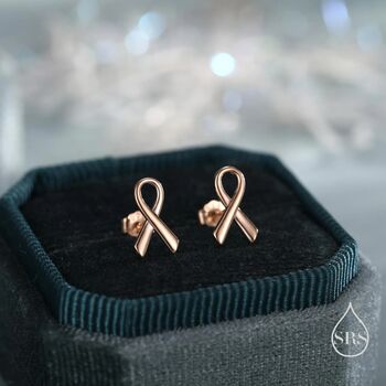 Sterling Silver Pink Ribbon Stud Earrings, 7 of 12