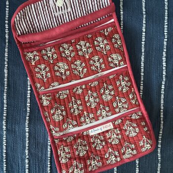 Quilted Block Print Toiletry Roll Up Pouch: Travel Kit, 2 of 11