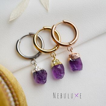 Raw Amethyst Crystal Earrings, 4 of 10