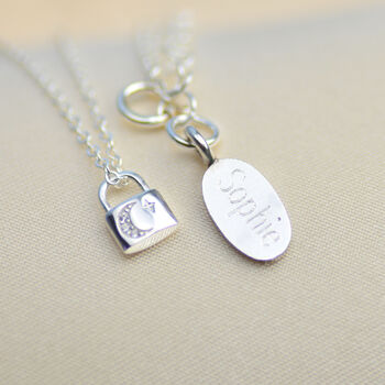 Silver Mini Moon And Star Padlock Necklace, 6 of 9