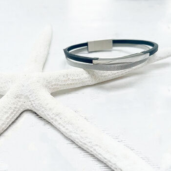 Double Banded Steel And Leather Bracelet | Men's Gift, 6 of 11