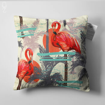 Double Sided Cushion Cover With Red Flamingo And Sun, 5 of 7