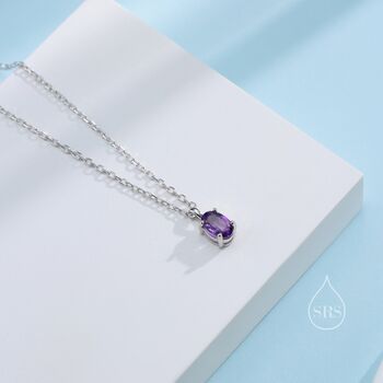 Extra Tiny Genuine Amethyst Oval Pendant Necklace, 7 of 11
