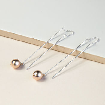 Sterling Silver Rose Gold Threader Earrings, 3 of 4