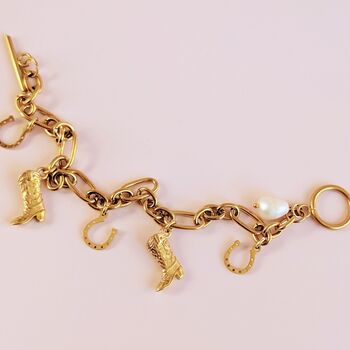Western Cowboy Boot Gold Plated Charm Bracelet, 7 of 9