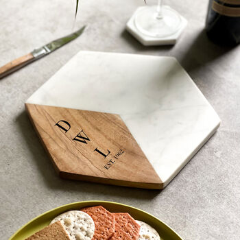 Personalised Hexagon Marble/Wood Platter, 2 of 3