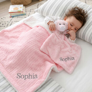 Personalised Pink Sherpa Blanket And Lion Comforter Set, 2 of 8