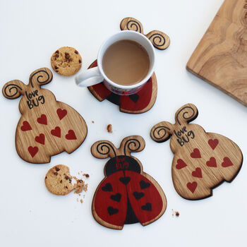 Set Of Four Love Bug Valentine's Ladybird Coasters, 3 of 6
