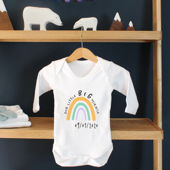 Our /My Little Miracle, Personalised Rainbow Baby Grow, 5 of 7