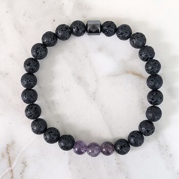 Men's Amethyst And Lava Bead February Birthstone Bracelet, 6 of 9