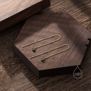 4mm Emerald Green Cz Threader Earrings, 6 of 9