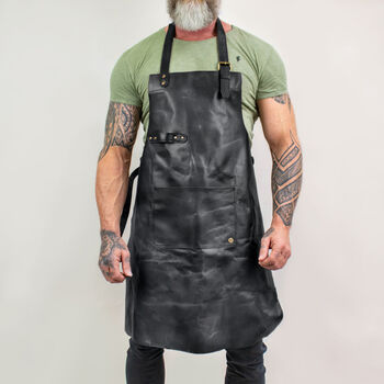 Personalised Black Leather Apron And Tool Roll Gift Set, 5 of 10